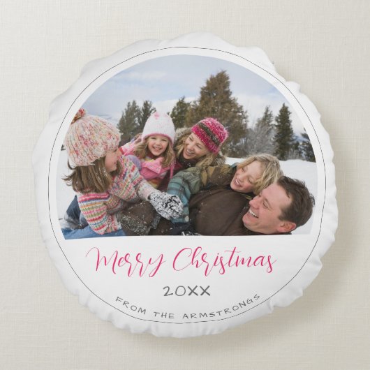 メリークリスマススクリプトファミリーフォトキープサケ ラウンドクッション (裏面)