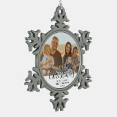 メリークリスマススクリプトファミリーフォトセラミック スノーフレークピューターオーナメント (左)