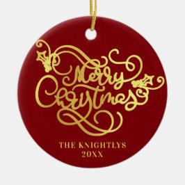 メリークリスマススクリプトフェイク金ゴールドあなたの色 セラミックオーナメント