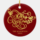メリークリスマススクリプトフェイク金ゴールドあなたの色 セラミックオーナメント (裏面)