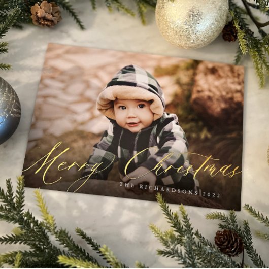 メリークリスマススクリプトフォイルのホリデーカード 箔シーズンカード