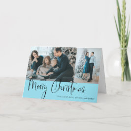 メリークリスマススクリプトフォトコラージホリデーブルー カード