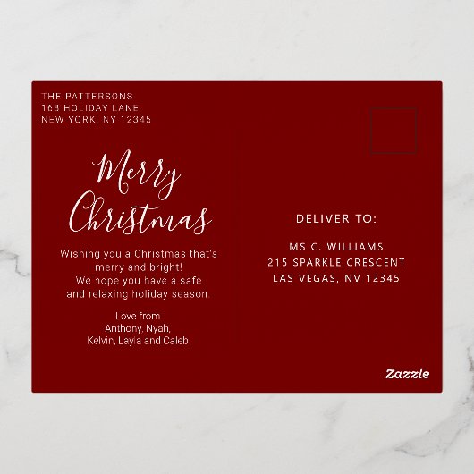 メリークリスマススクリプトフォトシンプルモダン 箔シーズンポストカード (裏面)