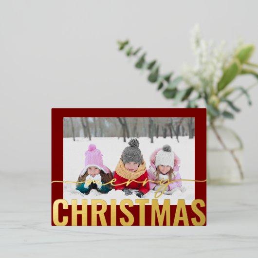 メリークリスマススクリプトフォトシンプルモダン 箔シーズンポストカード (立ち正面)