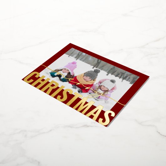 メリークリスマススクリプトフォトシンプルモダン 箔シーズンポストカード (回転した状態)