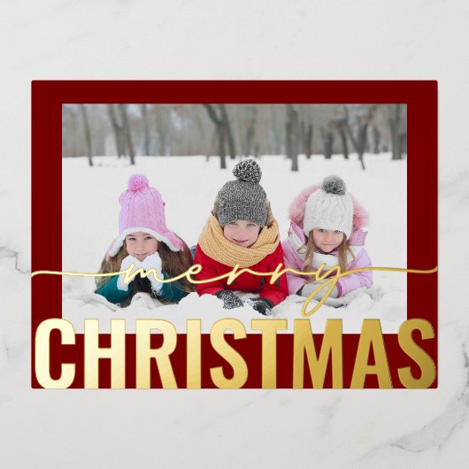 メリークリスマススクリプトフォトシンプルモダン 箔シーズンポストカード (正面)