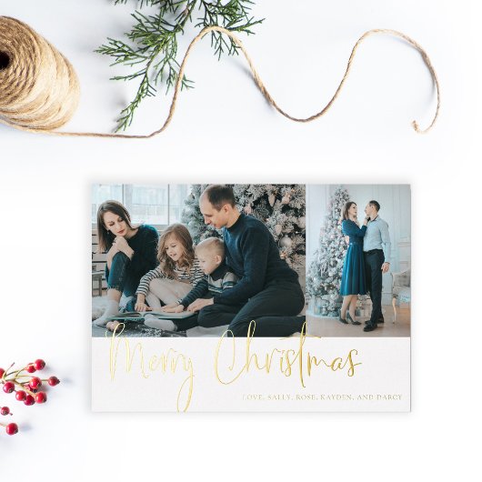 メリークリスマススクリプトフォトホリデーモダン金ゴールド 箔シーズンカード