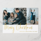 メリークリスマススクリプトフォトホリデーモダン金ゴールド 箔シーズンカード (正面)