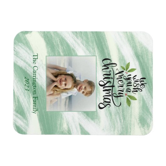 メリークリスマススクリプトフォトホリデー挨拶 マグネット (横)