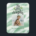 メリークリスマススクリプトフォトホリデー挨拶 マグネット<br><div class="desc">今年はこのフェスティバルと可愛いクリスマスホリデーマグネットで特別な挨拶を送る。誰でも、このような休日の挨拶を受け取りたい。何という甘い形見。</div>