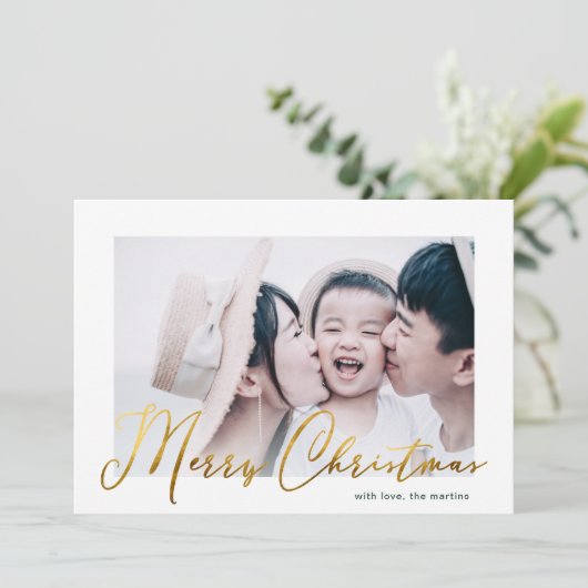 メリークリスマススクリプトフローラプリントフォトカード (スタンド正面)