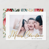 メリークリスマススクリプトフローラプリントフォトカード (正面/裏面)