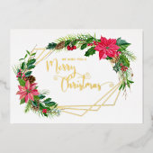 メリークリスマススクリプトフローラ(金ゴールドビーズ付きフレーム) 箔シーズンカード (正面)