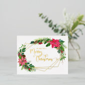 メリークリスマススクリプトフローラ(金ゴールドビーズ付きフレーム) 箔シーズンポストカード (立ち正面)