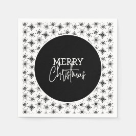 メリークリスマススクリプトブラックスノーフレーク スタンダードカクテルナプキン