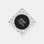 メリークリスマススクリプトブラックスノーフレーク スタンダードカクテルナプキン (角)