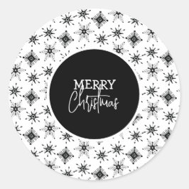 メリークリスマススクリプトブラックスノーフレーク ラウンドシール