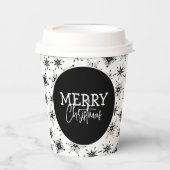 メリークリスマススクリプトブラックスノーフレーク 紙コップ (正面)