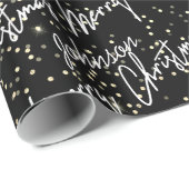 メリークリスマススクリプトブラックネーム金ゴールド紙吹雪 ラッピングペーパー (ロールコーナー)