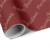 メリークリスマススクリプトブルゴーニュと金ゴールド ラッピングペーパー (ロールコーナー)