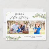 メリークリスマススクリプトベリーの葉2枚の写真 シーズンカード (正面)