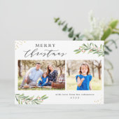 メリークリスマススクリプトベリーの葉2枚の写真 シーズンカード (スタンド正面)