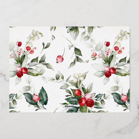 メリークリスマススクリプトベリー葉ズフォトコラージュ 箔シーズンカード (裏面)