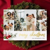 メリークリスマススクリプトベリー葉ズフォトコラージュ 箔シーズンカード