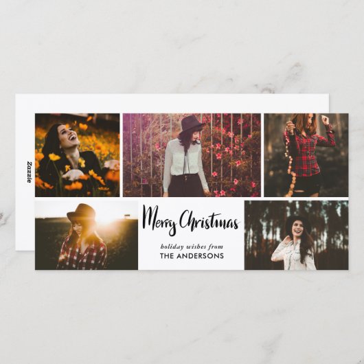 メリークリスマススクリプトホリデイファイブフォトコラージュ シーズンカード (正面/裏面)