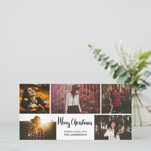 メリークリスマススクリプトホリデイファイブフォトコラージュ シーズンカード (スタンド正面)