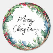 メリークリスマススクリプトホリデーリース ラウンドシール (正面)