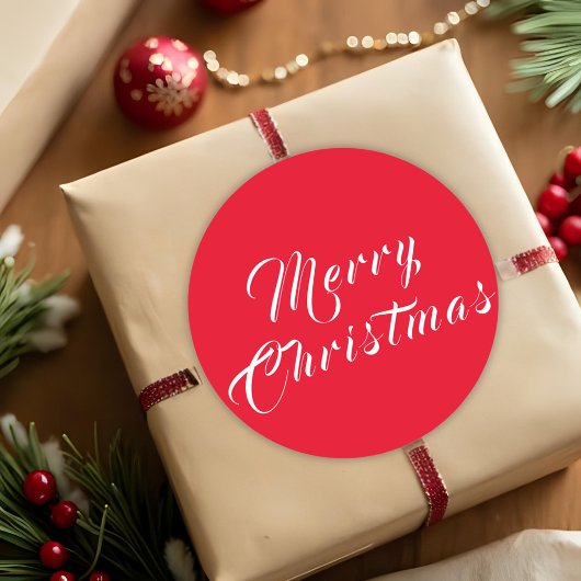 メリークリスマススクリプトホワイトレッドホリデー ラウンドシール