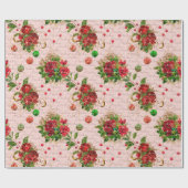 メリークリスマススクリプトボーブル金ゴールドピンクローズ ラッピングペーパー (フラット)