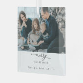 メリークリスマススクリプトモダンフォトシックミニマル ガラスオーナメント (正面左)