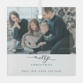 メリークリスマススクリプトモダンフォトシックミニマル ガラスオーナメント