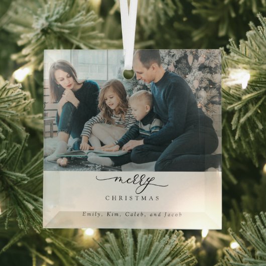 メリークリスマススクリプトモダンフォトシックミニマル ガラスオーナメント (インサイチュ)