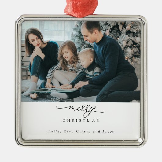 メリークリスマススクリプトモダンフォトシックミニマル メタルオーナメント (正面)