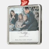 メリークリスマススクリプトモダンフォトシックミニマル メタルオーナメント (左)