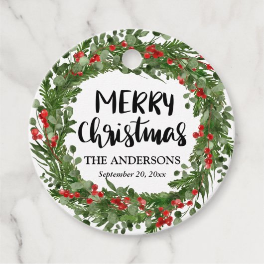 メリークリスマススクリプトレッドホリー葉リース フェイバータグ (正面)