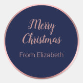 メリークリスマススクリプト名ダークブルー&バラ金ゴールド ラウンドシール (正面)