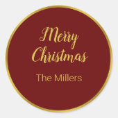 メリークリスマススクリプト名ダークレッドと金ゴールド ラウンドシール (正面)