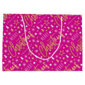 メリークリスマススクリプト名前をカスタムするピンクフェイク金ゴールド ラージペーパーバッグ (裏面)