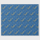 メリークリスマススクリプト名前をカスタムするブルーフェイク金ゴールド ラッピングペーパー (フラット)