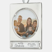メリークリスマススクリプト家族写真 シルバープレートバナーオーナメント (左)