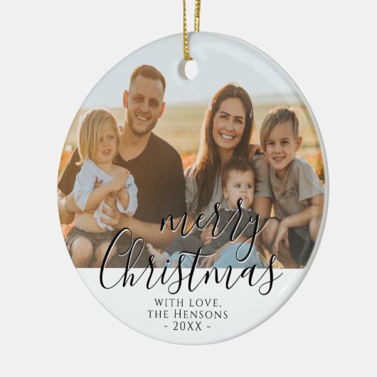 メリークリスマススクリプト家族写真 セラミックオーナメント (左)