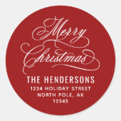 メリークリスマススクリプト差出人住所レッド ラウンドシール (正面)