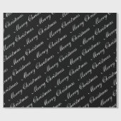 メリークリスマススクリプト文字白黒 ラッピングペーパー (フラット)