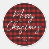 メリークリスマススクリプト書道プレイド ラウンドシール (正面)