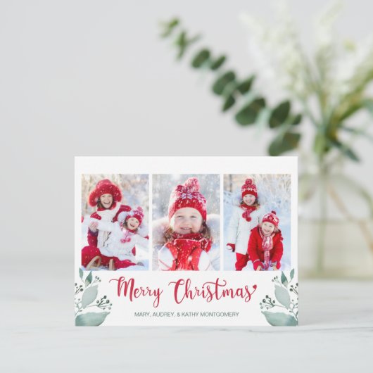 メリークリスマススクリプト水彩リーフ3写真 シーズンポストカード (スタンド正面)