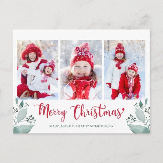 メリークリスマススクリプト水彩リーフ3写真 シーズンポストカード (正面)